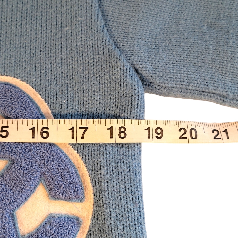 Cedar Rapids Jefferson J-Hawks Vintage Baby Blue Patched Letterman Sweater 38 - Picture 10 of 12